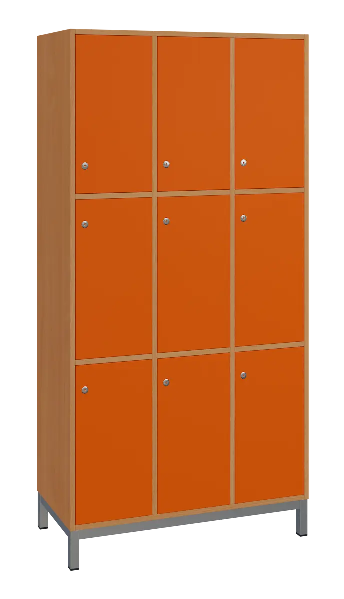 SBS-3333 šatní skříň 9-boxová, 1800x900x400 mm, kovové nohy, korpus buk royal, dvířka pomeranč